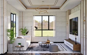Modern Marble Living Room With Media Wall