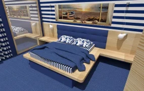Blue And Wood Bedroom