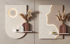 Modern Wabi Sabi Backlit Relief Wall Art Set SketchUp 3D Model