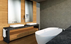 Wooden And Cement Bathroom Design