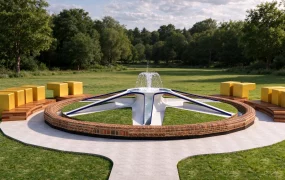 Modern Star Shaped Plaza Fountain And Seating Zone SketchUp 3D Model