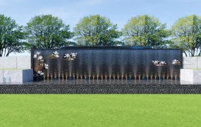 Modern Water Curtain Feature Wall With Floral Relief SketchUp 3D Model