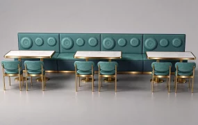 Modern Teal Banquette Booth And Dining Table Set SketchUp 3D Model