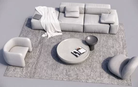 Modern Minimalist Modular Sofa And Lounge Chair Set SketchUp 3D Model