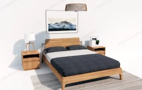 Wooden Platform Bed And Nightstands