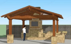 Outdoor Kitchen With Fireplace