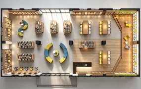 Modern Bookstore And Public Library Interior SketchUp 3D Model