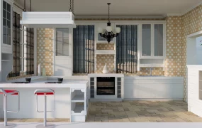 Retro Kitchen Design With Peninsula