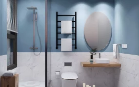 Small White And Blue Bathroom Design