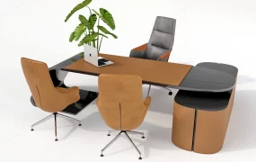 Modern Curved Executive Desk Set SketchUp 3D Model