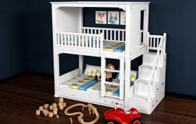 Children's Wooden Bunk Bed Set With Storage Staircase SketchUp 3D Model