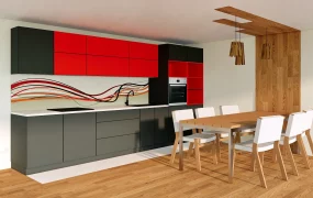 Red And Black Kitchen With Dining Table Set