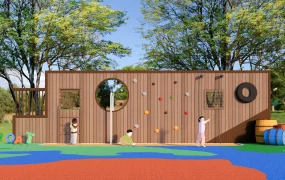 Ship Themed Wooden Backyard Playground Wall