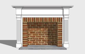 Red Brick Fireplace with White Mantel