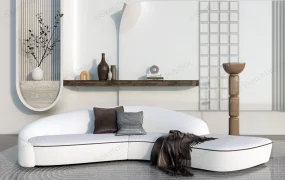 White Curved Sofa With Accent Wall