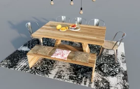 Rustic Wood Dining Table Set