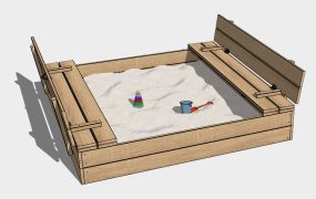 Wood Sandbox with Benches