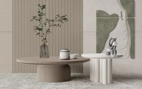 Modern Wabi Sabi Coffee Table And Wall Panel Vignette SketchUp 3D Model