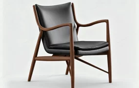 Mid Century Modern Solid Wood Leather Armchair SketchUp 3D Model