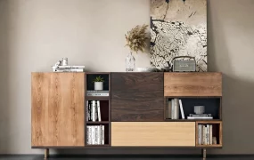 Modern Asymmetric Wood Patchwork Sideboard