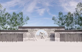 Traditional Chinese Garden Wall With Moon Gate SketchUp 3D Model