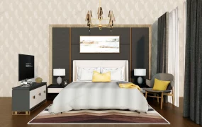 Dark Grey Bedroom With Accent Wall