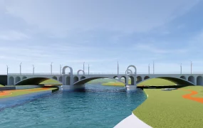 Multi Span Concrete Arch Bridge And River Landscape SketchUp 3D Model