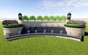 Square Fountain With Cascading Waterfall