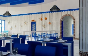 Blue And White Restaurant Design