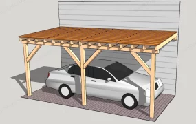 Attached Single Car Wooden Carport Structure SketchUp 3D Model