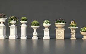 Classical Stone Urns And Pedestal Planters SketchUp 3D Model