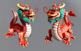 Chinese Red Dragon Statue
