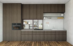 Dark Brown Straight Line Kitchen