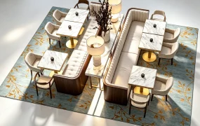 Double Sided Banquette Restaurant Seating Arrangement SketchUp 3D Model