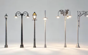 Six Historic And Decorative Street Lamp Posts SketchUp 3D Model