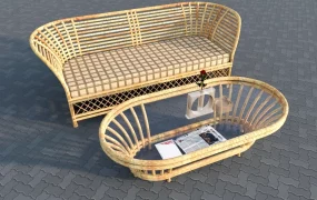 Rattan Sofa And Coffee Table Set