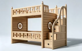 Solid Wood Children's Bunk Bed With Storage Staircase SketchUp 3D Model