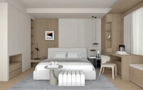 Modern Bedroom With Desk And Wardrobe