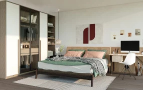 Minimalist Bedroom With Desk And Wardrobe