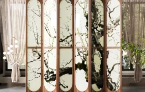 Six Panel Folding Room Divider Screen