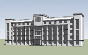 Modern Symmetrical Office Building Facade SketchUp 3D Model