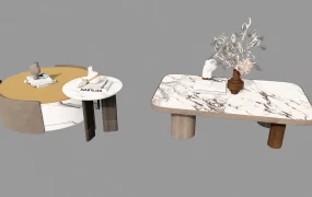 Modern Luxury Marble And Leather Coffee Table Collection SketchUp 3D Model