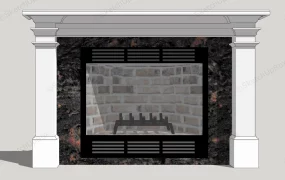Black Fireplace With White Mantel
