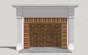 Red Brick Fireplace With White Mantel