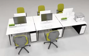 Modern 5 Person Office Desk And Chair Set
