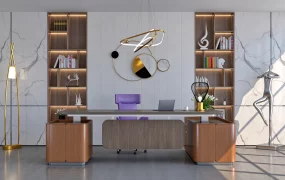 Modern Executive Office And Symmetrical Wall Cabinetry