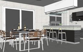 Kitchen With Bar And Dining Table Design