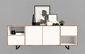Modern Minimalist Wood And White Sideboard Credenza SketchUp 3D Model