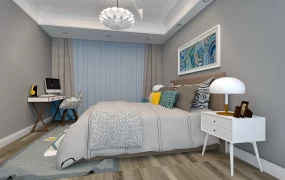 Comfortable Bedroom With Computer Desk