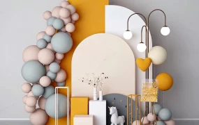 Modern Geometric Event Backdrop And Balloon Garland SketchUp 3D Model